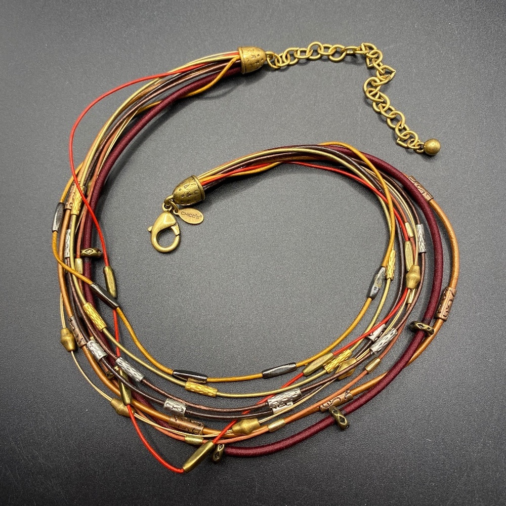 CHICO'S Multi-Strand Mixed Metals Red Copper Silver Tone Necklace